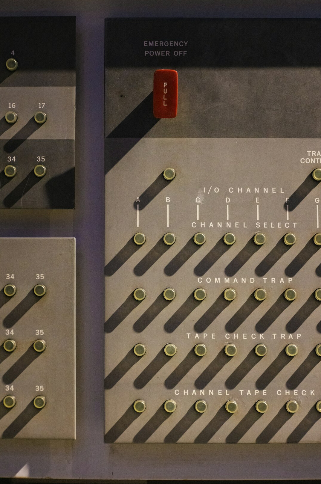Archival television control room with analog panels